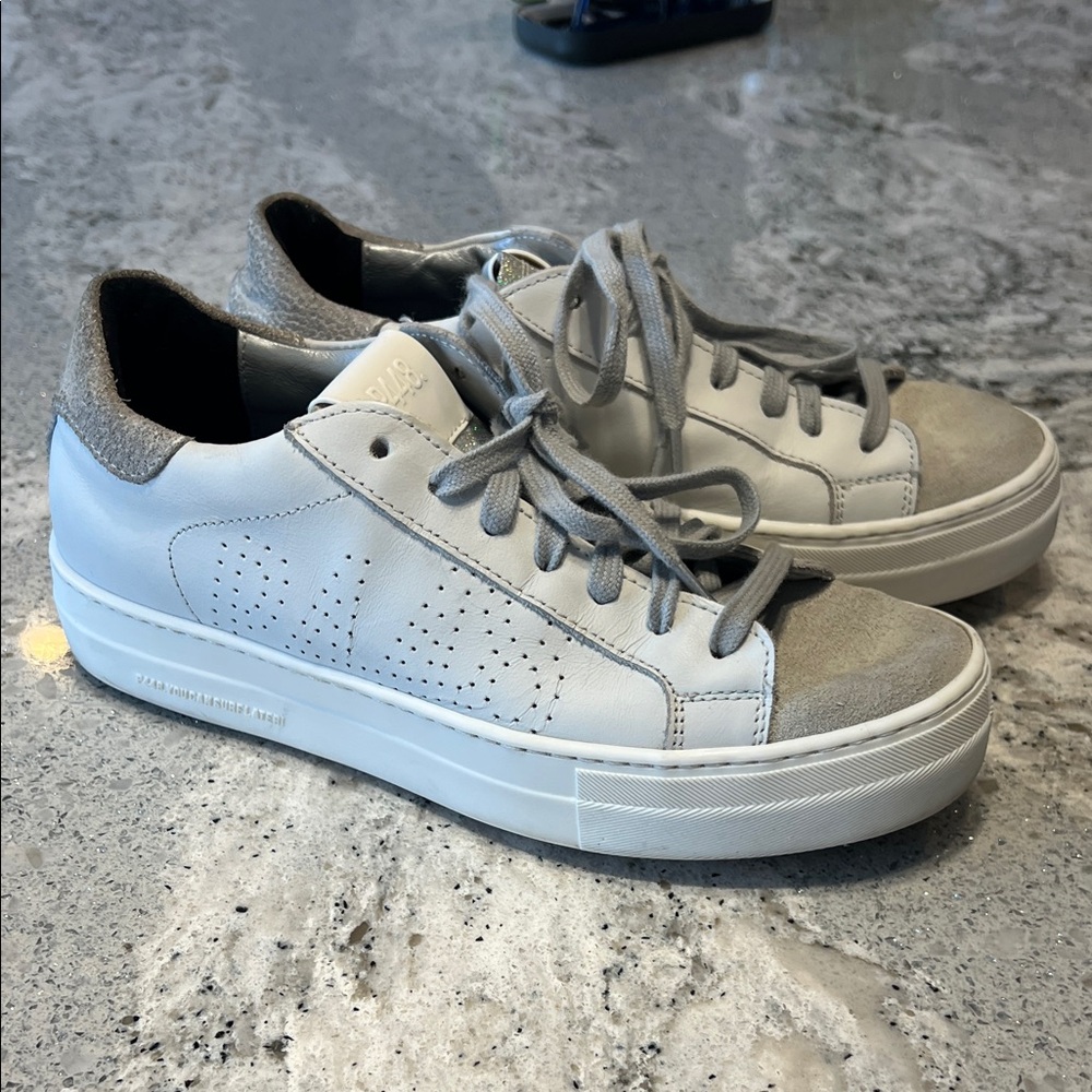 SOLD P448 Jack Perforated White, Grey Suede and Silver Glitter Sneakers - Picture 2 of 10